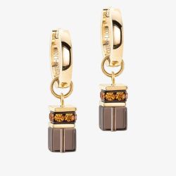 Coeur De Lion Ladies GeoCUBE Gold Tone Smokey Quartz Drop Earrings 4524/21-1116