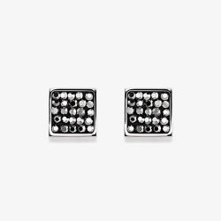 Coeur De Lion Silver Tone Anthracite Crystal Square Stud Earrings 0117/21-1223