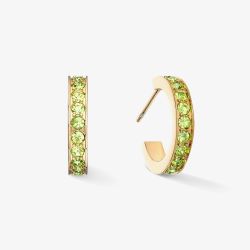 Coeur De Lion Gold Tone Stainless Steel Green Crystal Hoop Earrings 0127/21-0516