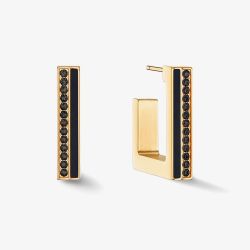 Coeur De Lion Gold Tone Black Crystal Square Hoop Earrings 0133/21-1316