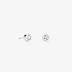 Coeur De Lion Silver Tone Round Crystal Stud Earrings 0228/21-1817