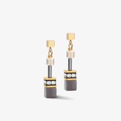 Coeur De Lion GeoCUBE Stainless Steel Grey & Gold Multi Stone Dropper Earrings 2839/21-1216
