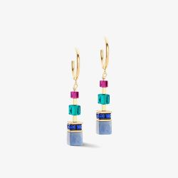 Coeur De Lion GeoCUBE Precious Statement Gold Tone Multi Colour Dropper Earrings 3039/21-1561