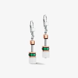 Coeur De Lion GeoCUBE Iconic Rose Gold & Green Multi Stone Dropper Earrings 4013/20-0521