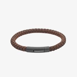 Unique Dark Brown Leather 21cm Black Stainless Steel Clasp Bracelet B554DB/21CM