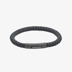 Unique Black Leather 21cm Black Stainless Steel Clasp Bracelet B554BL/21CM