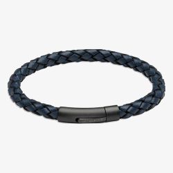 Unique Navy Blue Leather Braided Bracelet B493NV/21CM