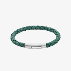Unique Green Leather 21cm Stainless Steel Clasp Bracelet B552GS/21CM
