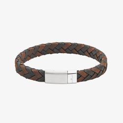 Unique Black & Brown 21cm Leather Braided Stainless Steel Clasp Bracelet B566BD/21CM