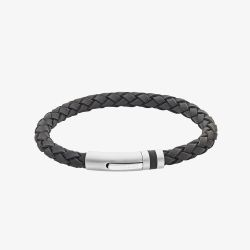 Unique Stainless Steel Clasp Matte Black Braided Leather Bracelet B565BL/21CM