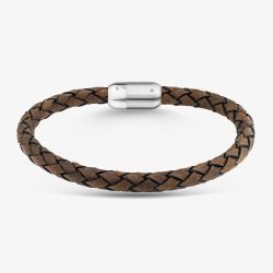 Unique Braided Brown Leather & Stainless Steel Bracelet B569DB/21CM