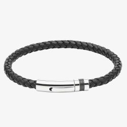Unique Mens Black Leather and Stainless Steel Braided Bracelet B345BL/21CM