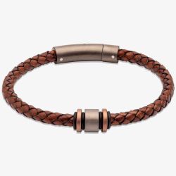 Unique Antique Dark Brown Braided Leather & Gunmetal Steel Clasp 21cm Bracelet B457ADB/21CM