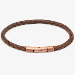 Unique Mens Brown Leather & Bronze Stainless Steel Bracelet B503DB/21CM