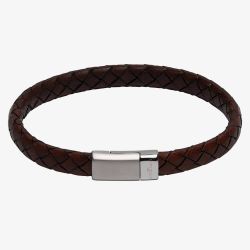 Unique Stainless Steel Matte Polished Antique Dark Brown Leather Bracelet B446ADB/21CM