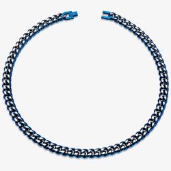 Unique Stainless Steel Blue Matte Polished Curb Chain Necklace LAK-228/50CM