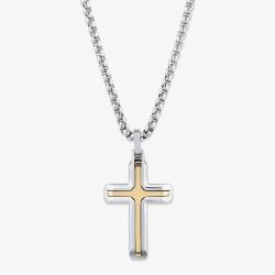 Unique Stainless Steel & Gold Plated Polished Cross Necklace AN-132/50CM