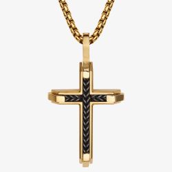 Unique Gold Tone & Black Cross Pendant Chain Necklace AN-166/50CM