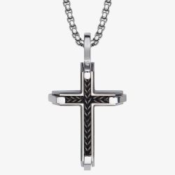 Unique Stainless Steel Black IP Inlay Cross Pendant Necklace AN-165/50CM