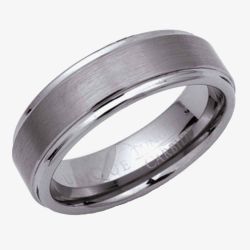 Unique Mens Tungsten Carbide 7mm Brushed and Polished Bevelled Ring TUR-3