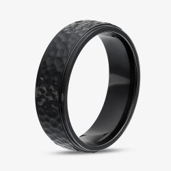 Unique Zirconium Black 7mm Hammered Band Ring ZR-26
