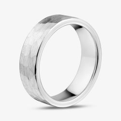 Unique Tungsten Silver 7mm Hammered Band Ring TUR-212