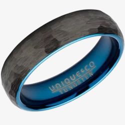 Unique Mens Tungsten Black IP Plated Hammered 6mm Ring TUR-113