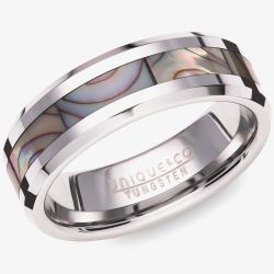 Unique Mens Tungsten Ablone Shell Inlay 7mm Ring TUR-145