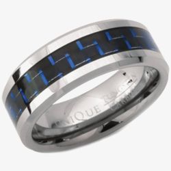 Unique Mens Tungsten Blue Carbon Inlay 8mm Ring TUR-32