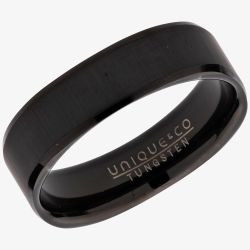 Unique Mens Tungsten Black IP Plated Square 6mm Ring TUR-95