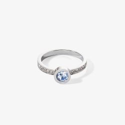 Coeur De Lion Silver Tone Blue Crystal Shoulder Set Solitaire Ring 0228/40-0741