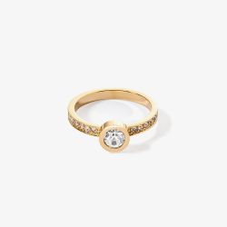 Coeur De Lion Gold Tone Crystal Shoulder Set Solitaire Ring 0228/40-1816