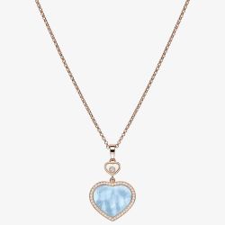 Chopard Happy Hearts 18ct Rose Gold Light Blue Mother Of Pearl & 0.24ct Brilliant Cut Diamond Necklace 79A074-5340