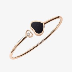 Chopard Happy Hearts 18ct Rose Gold Black Aventurine Heart Diamond Bangle 857482-5513 (M)
