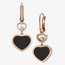 Chopard Happy Hearts 18ct Rose Gold Onyx Diamond Earrings 837482-5210