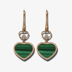 Chopard Happy Hearts 18ct Rose Gold Malachite 0.10ct Diamond Earrings 837482-5111