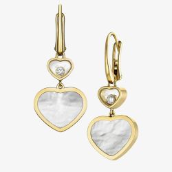 Chopard Happy Hearts 18ct Yellow Gold Mother Of Pearl & 0.10ct Brilliant Cut Diamond Dropper Earrings 837482-0310
