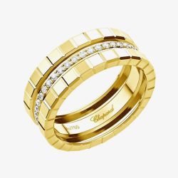 Chopard Ice Cube 18ct Yellow Gold Three Row Band With Centre Diamonds Ring 827005-04