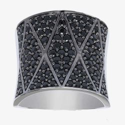 Sif Jakobs Ladies Rhodium Plated 'Pecetto Grande' Black Cubic Zirconia Zigzag Ring SJ-R11066-B