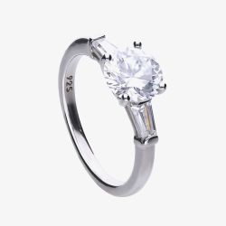 Diamonfire Silver Round & Baguette Cut Cubic Zirconia Three Stone Ring R3613