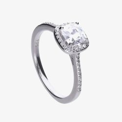 Diamonfire Silver Square Cubic Zirconia Shoulder Set Ring R3626