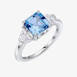 Diamonfire Sterling Silver Square Blue Cubic Zirconia Trilogy Ring R3941