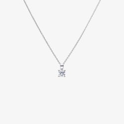 Diamonfire Silver 0.75ct Round Cubic Zirconia 4 Claw Pendant Necklace P4918