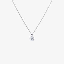 Diamonfire Silver 1.00ct Round Cubic Zirconia 4 Claw Pendant Necklace P4919