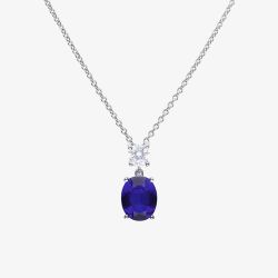 Diamonfire Sterling Silver Oval Blue Cubic Zirconia Drop Necklace P4964