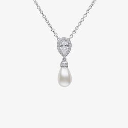 Diamonfire Silver Teardrop Cubic Zirconia & Shell Pearl Pendant Necklace P5400