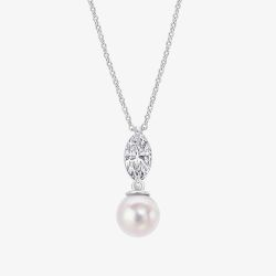 Diamonfire Sterling Silver Marquise Pearl Drop Necklace P5582