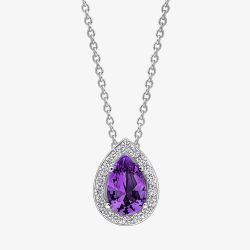 Diamonfire Sterling Silver Purple Cubic Zirconia Teardrop Halo Necklace P5579
