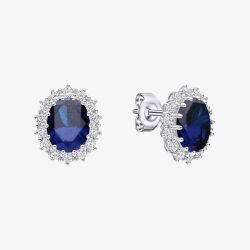 Diamonfire Sterling Silver Blue Cubic Zirconia Oval Stud Earrings E5586