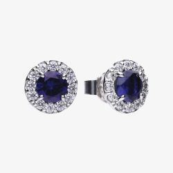 Diamonfire Silver Blue Round Cubic Zirconia Halo Stud Earrings E5598